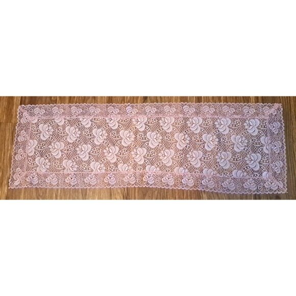 Pink Lace Table Runner Floral Dresser Scarf Cottage Country Farmhouse 41x13 - Picture 2 of 3
